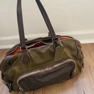 Prada Bauletto Washed Green Shoulder Bag